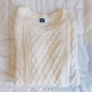 White cable knit sweater